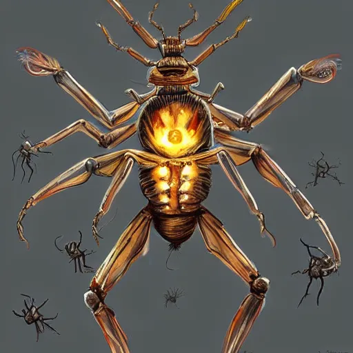 Prompt: humanoid insect with six arms, by greg rutkowski, in the style of magic the gathering