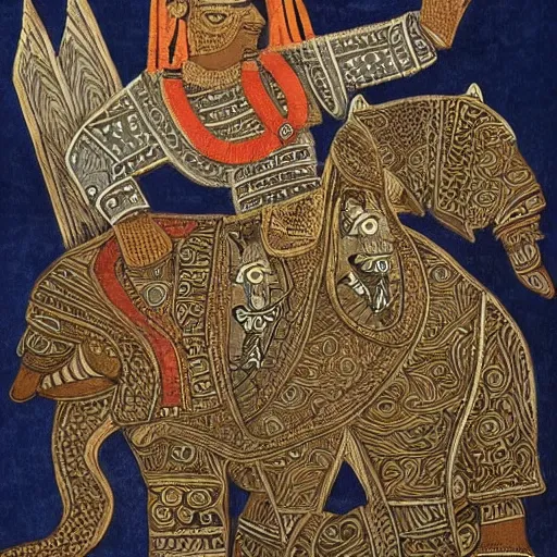 Image similar to tribal art of a warrior riding a bear into battle by japani shyam, highly detailed, very detailed, intricate, 8 k