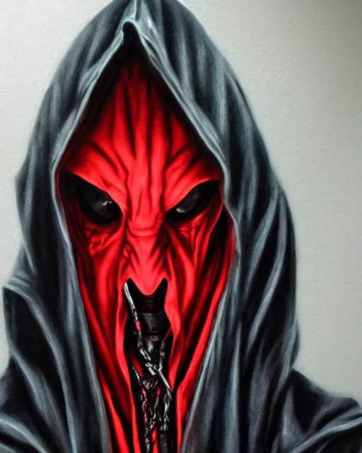 Image similar to hooded evil sith lord, airbrush, drew struzan illustration art, key art, movie poster