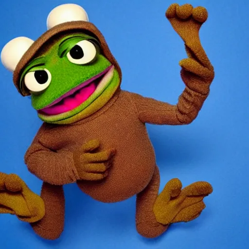 Image similar to pepe the frog as a muppet,