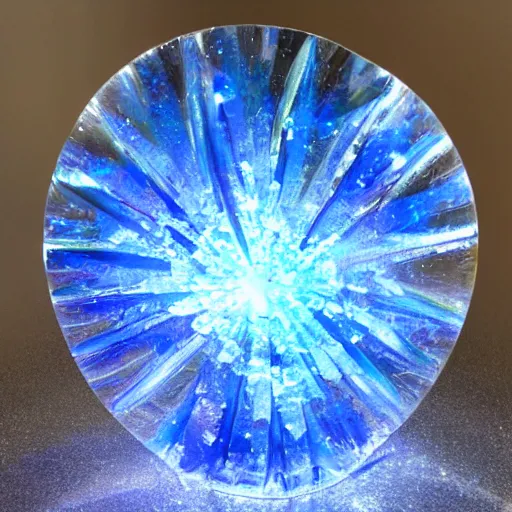 Prompt: blue ice crystal Glass sculpture of galaxy