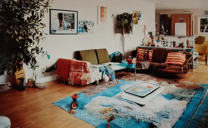 Image similar to a very 60's hippy style apartment, 35mm,Epic,cinematic