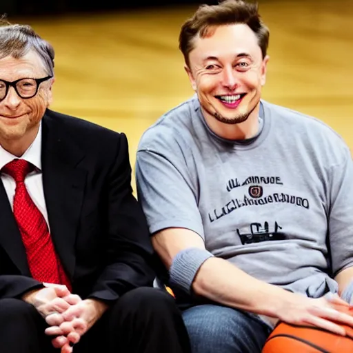 Prompt: Bill Gates and Elon Musk playing basketball together