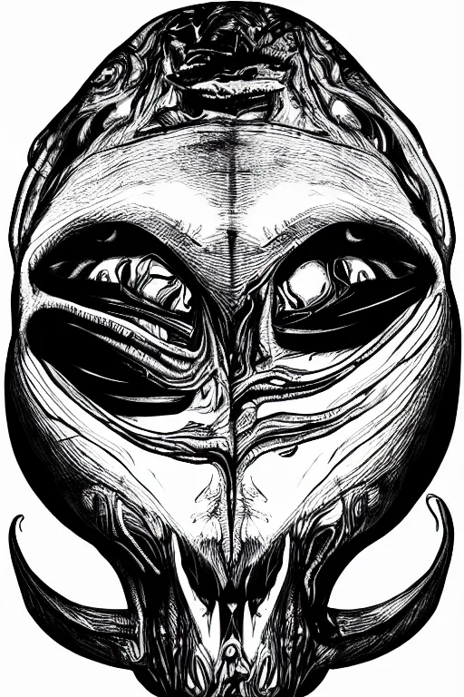 Image similar to alien face black and white illustration