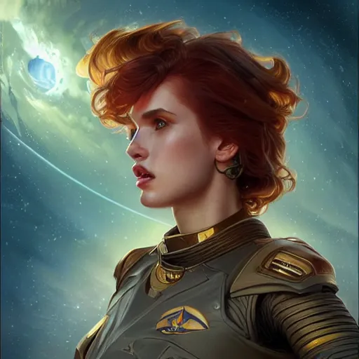 Image similar to ultra realistic illustration, bella thorne starship commander, intricate, elegant, highly detailed, digital painting, artstation, concept art, smooth, sharp focus, illustration, art by artgerm and greg rutkowski and alphonse mucha