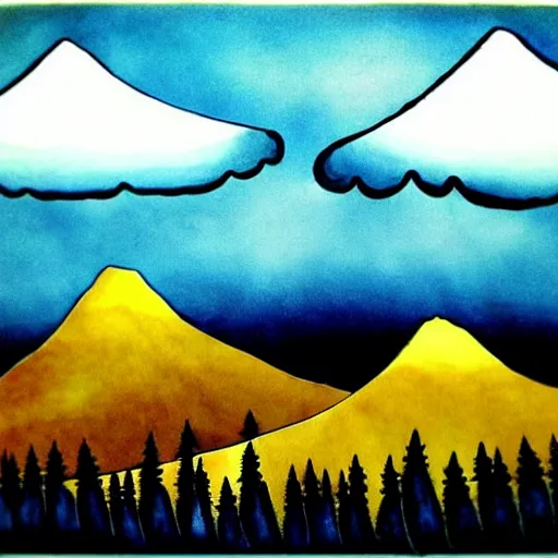 Image similar to zen mountains forest clouds ink