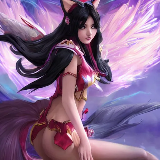 Prompt: Ahri from League Of Legends (2009 online videogame) in a spinoff in blade and soul artbook on a render by the artist Hyung tae Kim, Jiyun Chae, Joe Madureira, trending on Artstation by Hyung tae Kim, artbook, Stanley Artgerm Lau, WLOP, Rossdraws , James Gurney