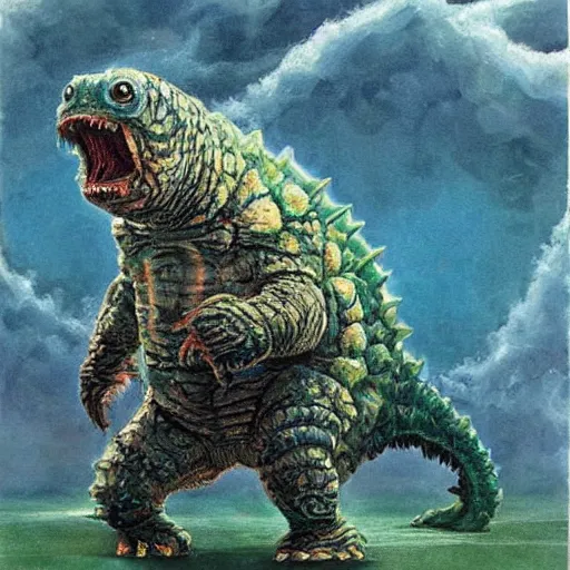 Image similar to realistic painting of a tardigrade kaiju, godzilla