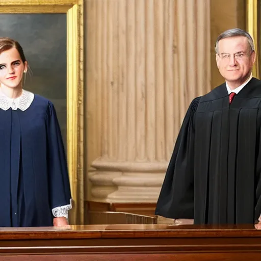 Image similar to us supreme court chief justice emma watson, official government photo, photo by cameldeath