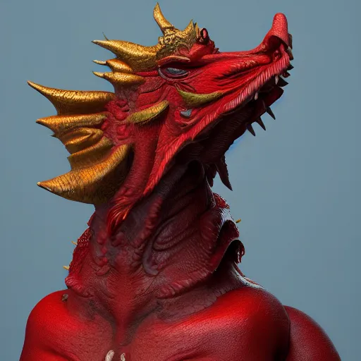 Image similar to portrait of anthropomorphic red fat dragon, no spikes, old, intricate details, octane render, unreal engine, studio light, 8 k