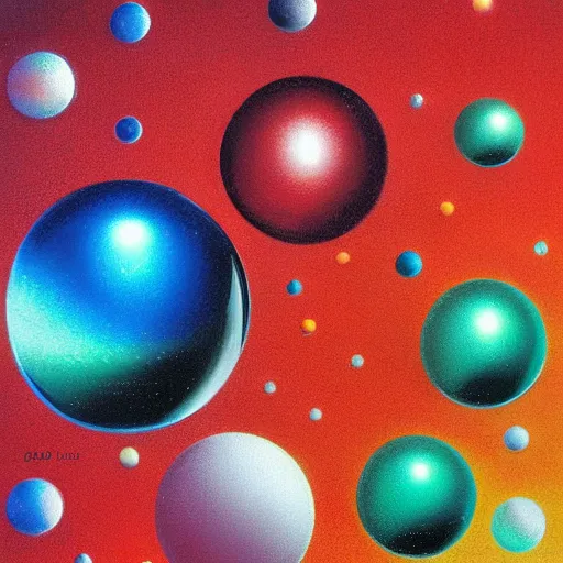 Prompt: chrome spheres on a red cube by gilbert williams