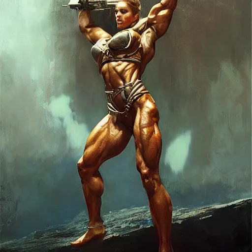 Prompt: : beautiful portrait of a alien amazonian woman bodybuilder posing, radiant light, caustics, war hero, metal gear solid, by gaston bussiere, bayard wu, greg rutkowski, giger, maxim verehin