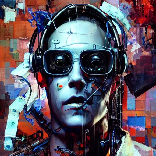 Image similar to zach greinke as a cyberpunk hacker, wires cybernetic implants, in the style of adrian ghenie, esao andrews, jenny saville, surrealism, dark art by james jean, takato yamamoto