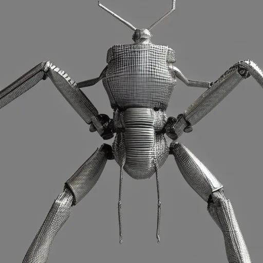 Image similar to 3d Render of a silver robot mantis in the wildn dramatic lighting, shallow depth of field, high detail, concept art