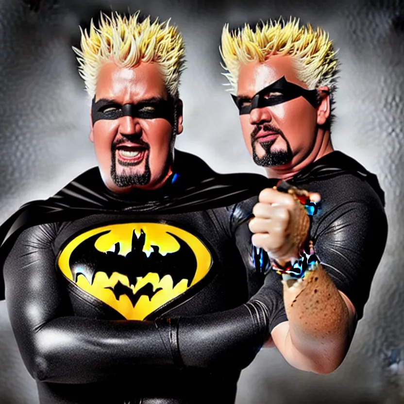 Image similar to guy fieri as batman, movie still, 8 k,