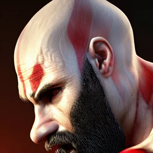 Prompt: hyperealistic, 8 k, hd, high quality, artstation art of kratos