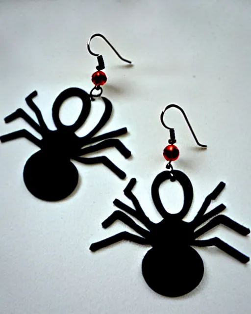 Image similar to spooky cartoon spider, 2 d lasercut earrings, in the style of tim burton