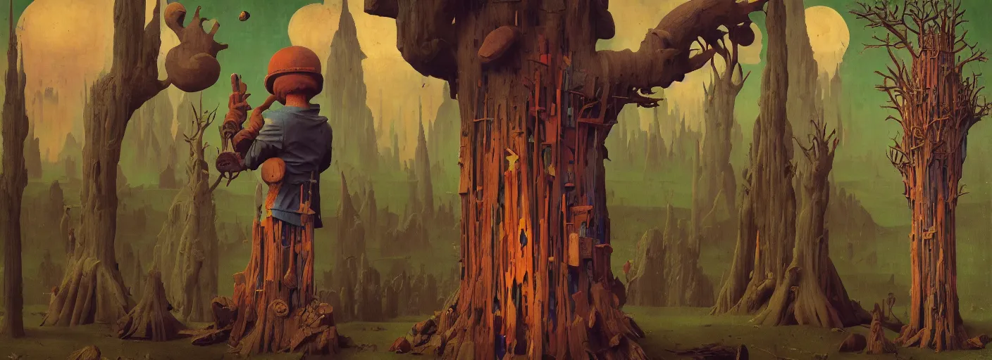 Prompt: game asset full - body portrait surreal colorful clay artstation rpg wooden tower stump anatomy concept art, close up, very coherent and colorful high contrast masterpiece by norman rockwell franz sedlacek hieronymus bosch dean ellis simon stalenhag rene magritte gediminas pranckevicius, dark shadows, sunny day, hard lighting, reference sheet white background