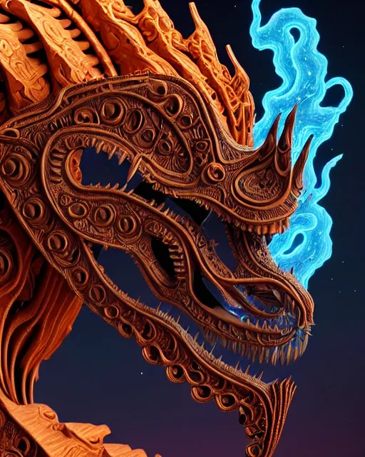 Image similar to 3 d ornate carved dark cosmic horse withfull body, sigma 5 0 0 mm f / 5. beautiful intricate highly detailed quetzalcoatl skull. bioluminescent, plasma, lava, ice, water, wind, creature, thunderstorm! artwork by tooth wu and wlop and beeple and greg rutkowski, 8 k trending on artstation