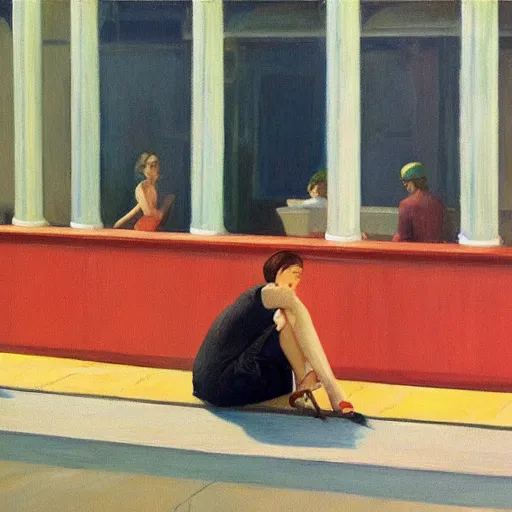 Prompt: a hyper realistic fine art painting titled ‘ littlesocks ’ in the style of edward hopper, wes anderson