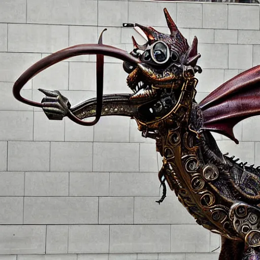 Image similar to a sculpture of a steampunk dragon, photograph