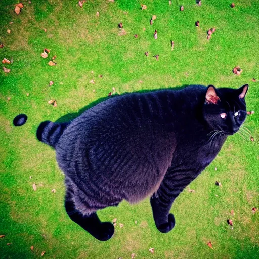 Image similar to ( enormously huge )! cat, larger than most trees with fur overwhelmingly ( very very fluffy! ) puffy fur, in a park, ( drone photo )