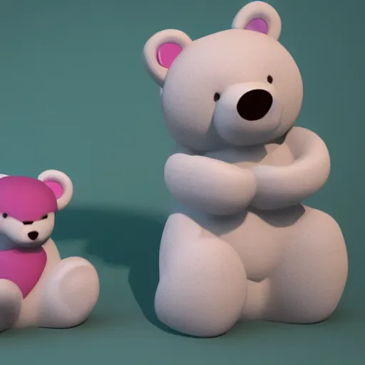 Image similar to cartoon bear and cat in love, cgi render