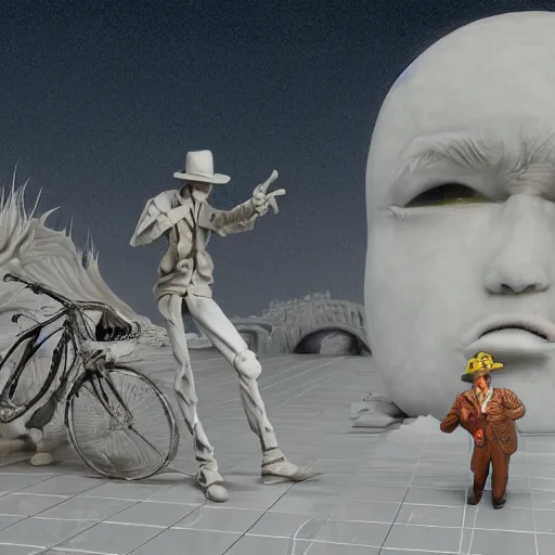 Image similar to full moon, figurines, travel, tilt shift, style of 3 d daz, occlusion, white clay, style of dave mckean, style of shuzo oshimi, style of will eisner, full of color, on white, smooth, thin sharp lines, detailed, octane render