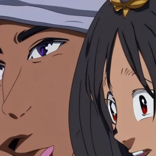 Image similar to Tupac Shakur, screenshot from a 2012s anime