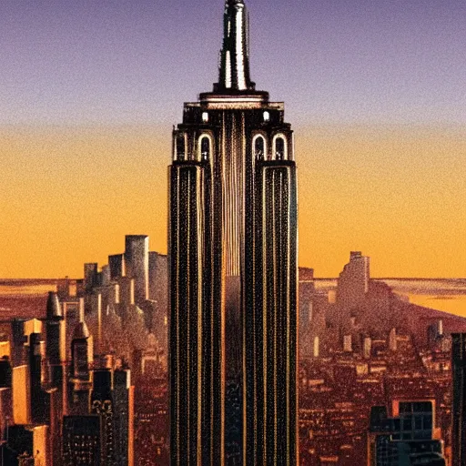 Image similar to giant mouse on empire state building, photorealist, golden hour, high quality