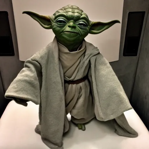 Image similar to Yoda emerging from a toilet