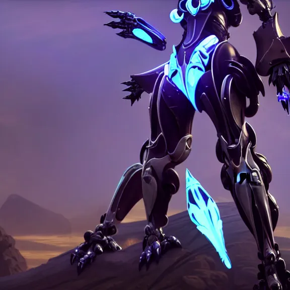 Image similar to extremely detailed cinematic low ground shot of a giant 1000 meter tall beautiful stunning saryn prime female warframe goddess, that's an anthropomorphic hot robot mecha female dragon, silver sharp streamlined armor, detailed head, sharp claws, glowing Purple LED eyes, sitting cutely in the background, rump on top of a mountain below her, a tiny forest with a village in the foreground, in front of her, fog rolling in, dragon art, warframe fanart, Destiny fanart, micro art, macro art, giantess art, fantasy, goddess art, furry art, furaffinity, high quality 3D realistic, DeviantArt, Eka's Portal, HD, depth of field