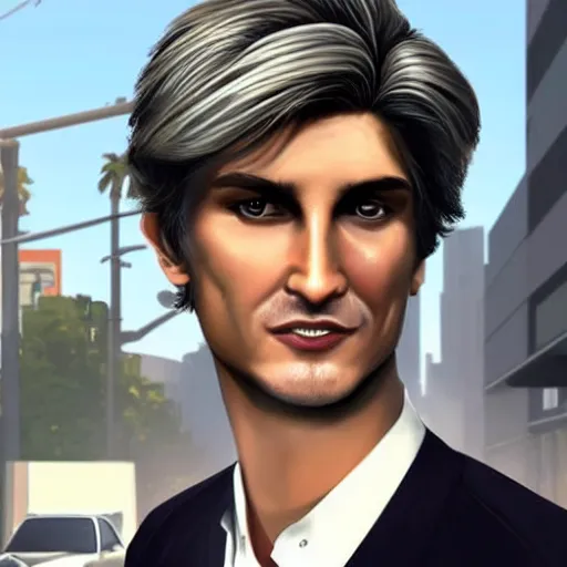 Image similar to closeup of handsome gigachad XQC as a GTA character in a loading screen