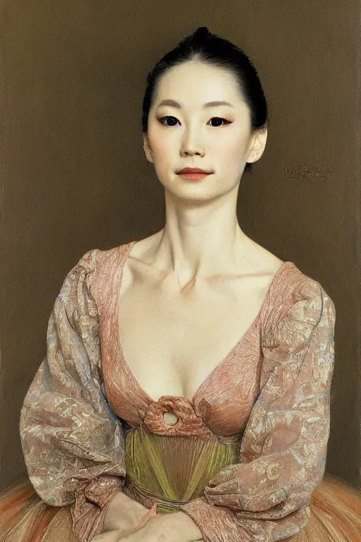 Prompt: portrait of beautiful japanese prima ballerina, by donato giancola and berthold woltze.