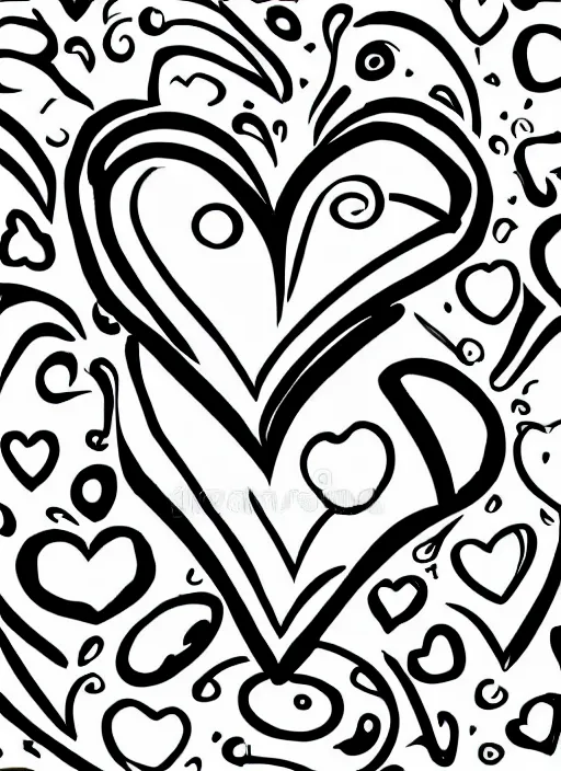 Prompt: a black and white graphic of a heart made up of smaller hearts outline vector illustration