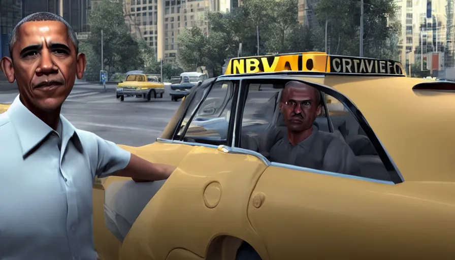 Prompt: obama in taxi driver, 3 d rendering. unreal engine. amazing likeness. very detailed.