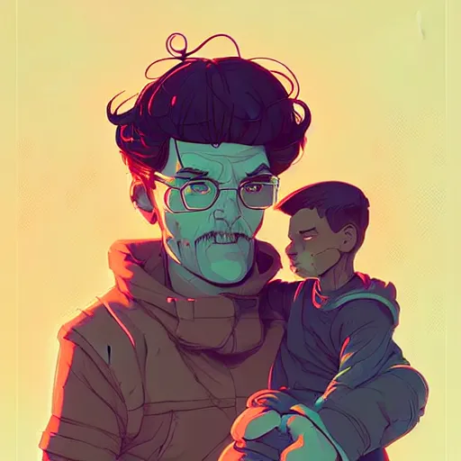 Image similar to illustration, a Love of a father and son, post grunge concept art by josan gonzales and wlop, highly detailed, intricate, sharp focus, Trending on Artstation HQ, deviantart