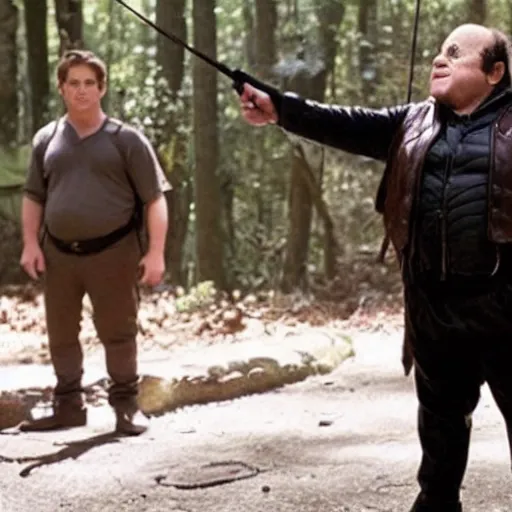 Prompt: Danny Devito as Katniss Everdeen in The Hunger Games