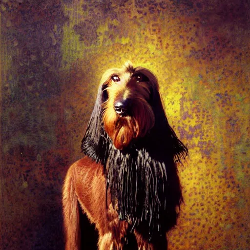 Image similar to portrait of a male furry afghan hound dog in a police uniform. shadowrun furaffiniy cyberpunk fantasy highly detailed painting by gaston bussiere craig mullins jc leyendecker gustav klimt artgerm greg rutkowski john berkey, bergey, craig mullins, ruan jia, raymond swanland, jeremy mann, tom lovell, alex malveda