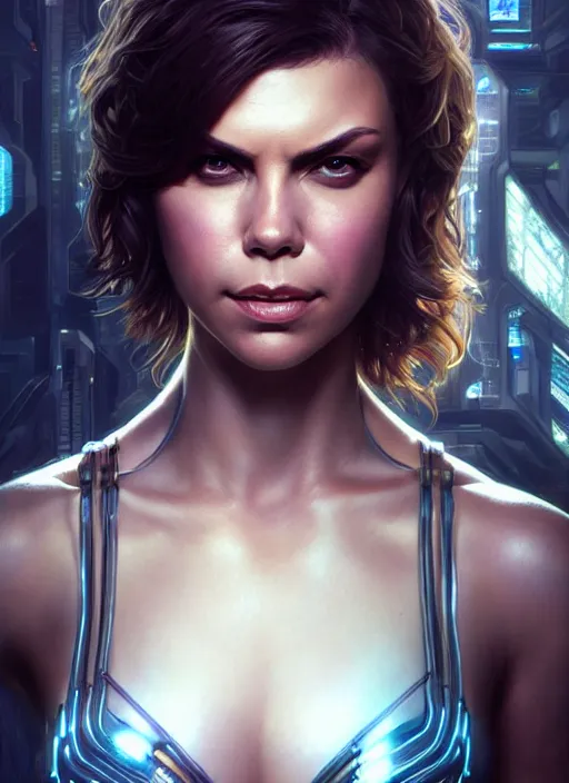 Prompt: lauren cohan with cyberpunk implants,, incredibly detailed face, pretty face, light dress, deep focus, fantasy, intricate, elegant, digital painting, artstation, concept art, matte, sharp focus, true anatomy, art by artgerm and greg rutkowski and alphonse mucha