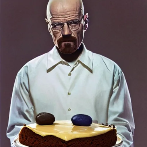 Prompt: Walter White holding a chocolate cake