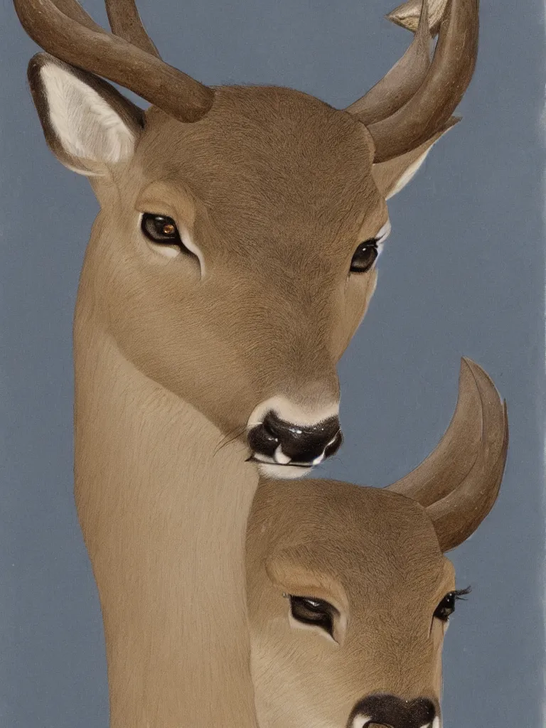 Prompt: a portrait of a male deer, by Don Bluth