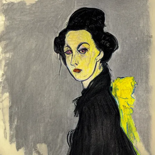 Prompt: beautiful woman, with long hair, black lips and yellow eyes, in the style of Toulouse-Lautrec photorealism 10K