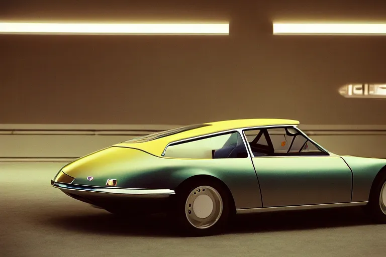 Image similar to designed by Giorgetto Giugiaro stylized poser of a single 1972 Citroen DS, neon lights, ektachrome photograph, volumetric lighting, f8 aperture, cinematic Eastman 5384 film