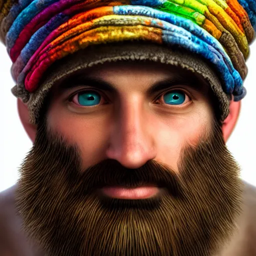 Prompt: highly detailed close up portrait of a bearded man in a mushroom hat, studio lightning, bright colors, intricate, masterpiece, photorealistic, hiperrealistic, sharp focus, high contrast, Artstation HQ, DeviantArt trending, 4k UHD, Unreal Engine 5