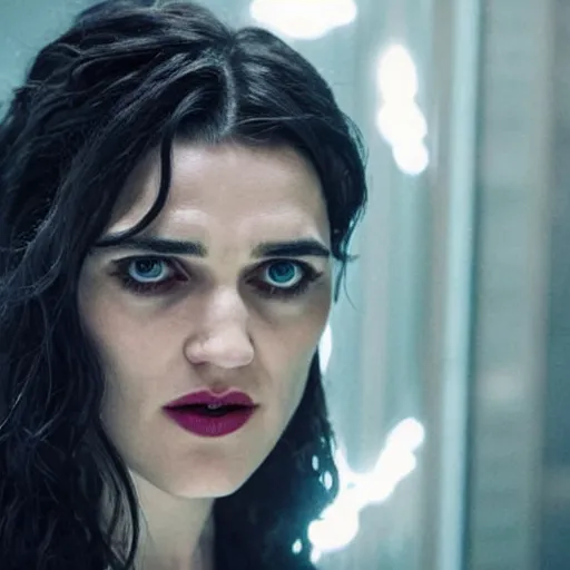 Image similar to Katie McGrath as Cyberpunk Morgana