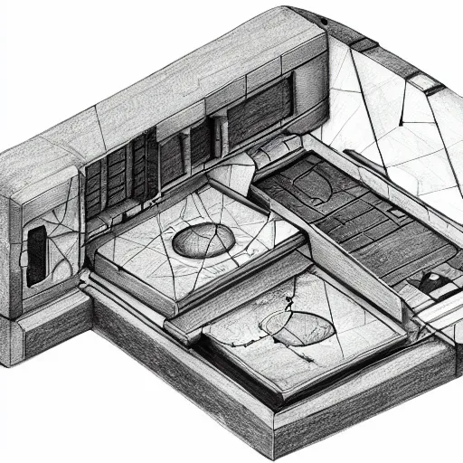 Prompt: sectional isometric space ship drawing by atelier bow wow