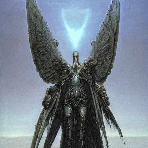 Image similar to arch angel in ancient armor concept, beksinski