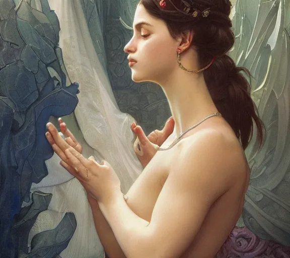 Image similar to photography of a pope kissing the breast of a sensual woman, deep focus, intricate, elegant, highly detailed, digital painting, artstation, concept art, matte, sharp focus, illustration, art by artgerm and greg rutkowski and alphonse mucha