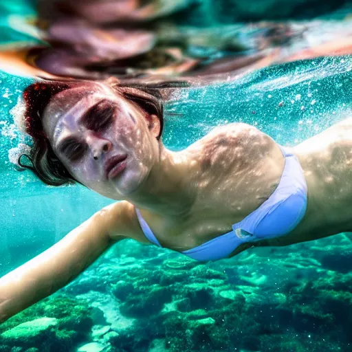 Prompt: an 8k hi res extremely detailed photo of woman underwater